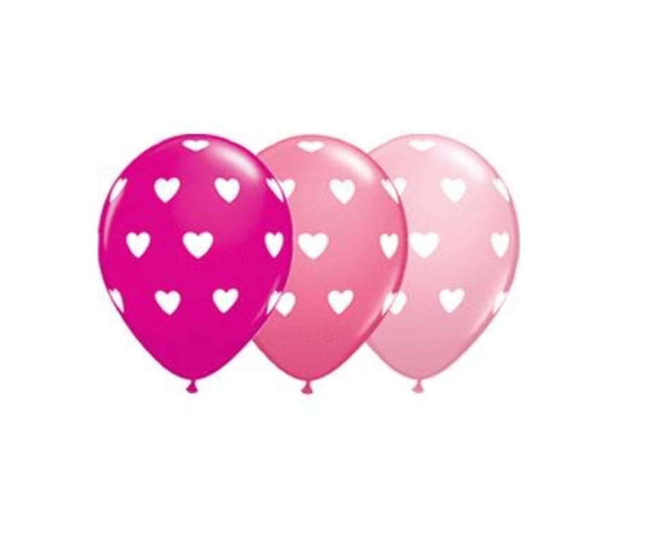11" Pink with White Hearts Valentine Balloon (10 pack)