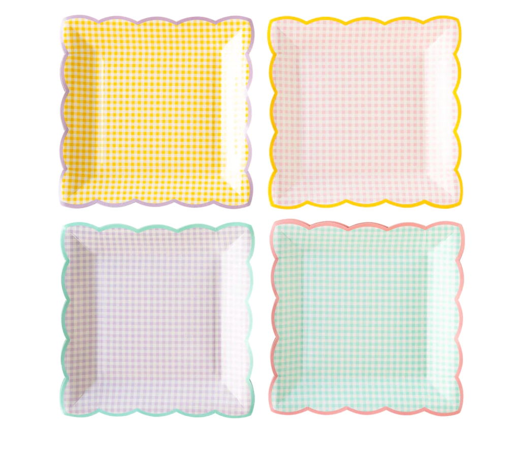 9" PASTEL GINGHAM SPRING PLATE SET Bridal Shower, Easter, Spring