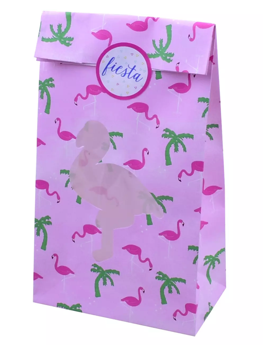 pink and green flamingo party favor bags 