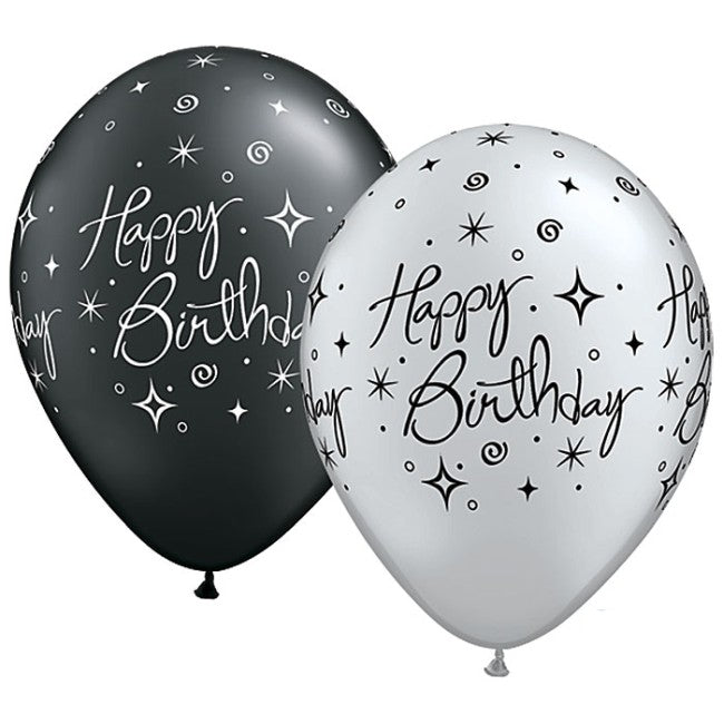 11" Latex Balloon Silver Happy Birthday (5 pack)