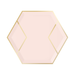 Blush pink dessert plate hexagon shape with pink base and gold foil accents 