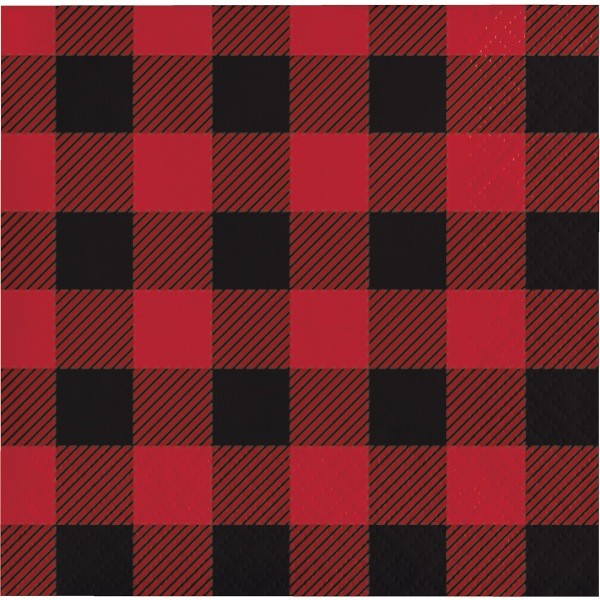 red and black buffalo plain cocktail napkin, party style 