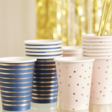 navy and pink baby shower cups 