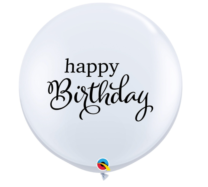 36" Happy Birthday White & Black Balloon