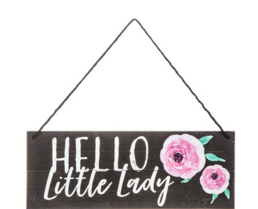 black and pink floral hello little lady girl baby shower sign & nursery decor