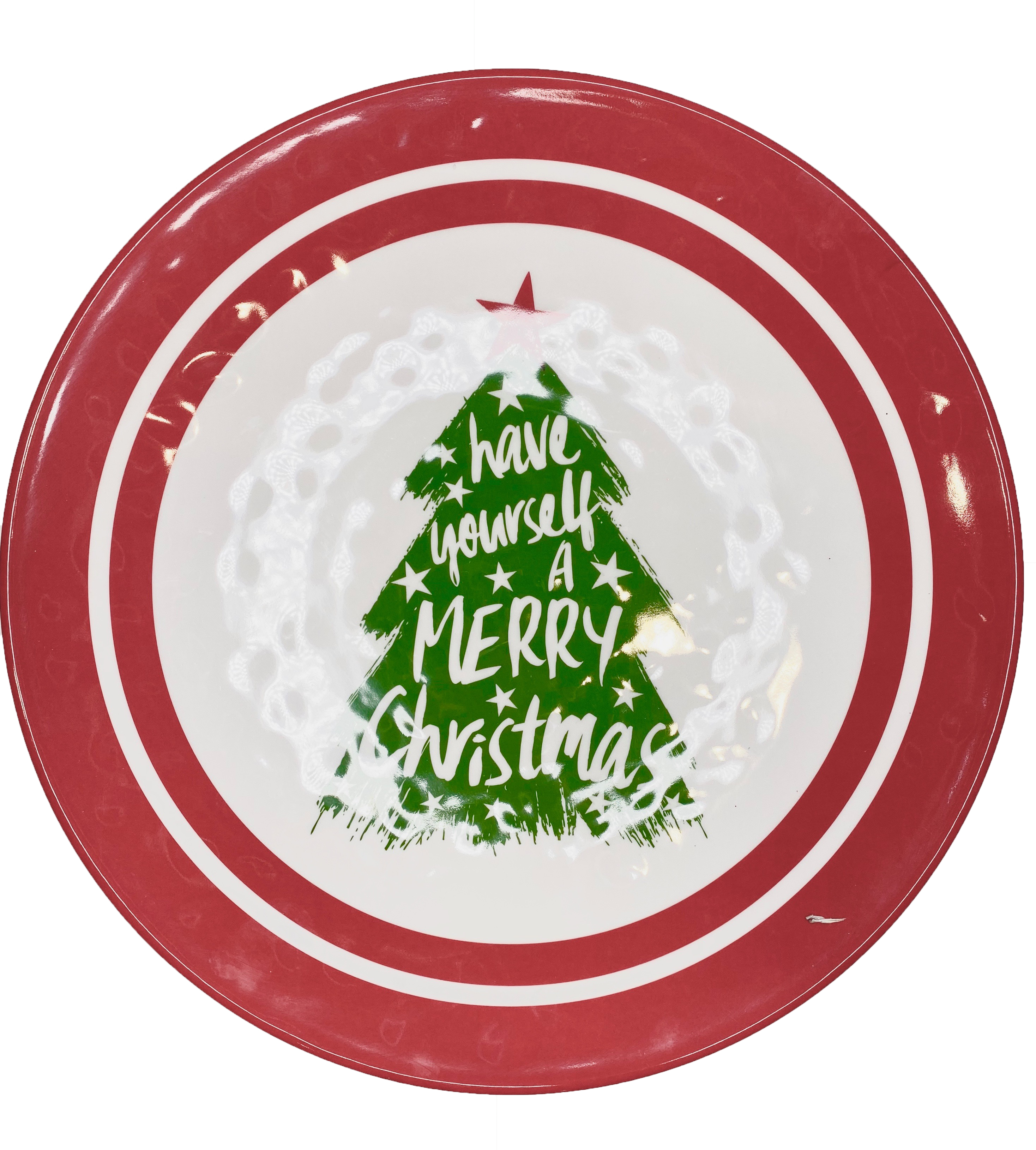 green and red Christmas party plate HAVE YOURSELF A MERRY CHRISTMAS TREE SERVING TRAY