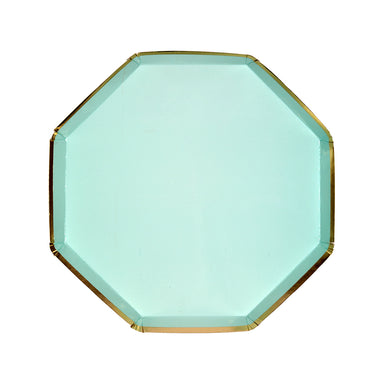mint green and gold dessert plate, hexagon 
