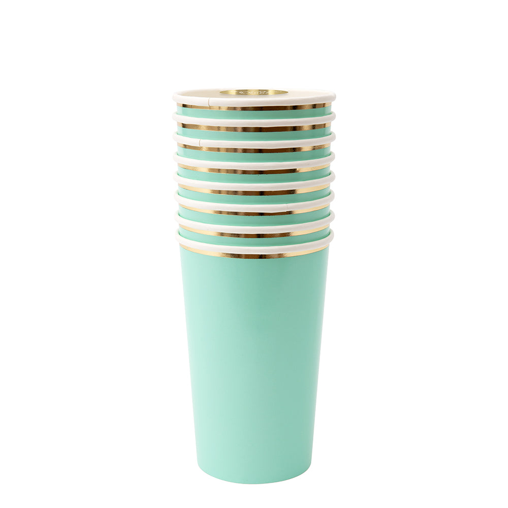 mint green and gold paper highball cups 