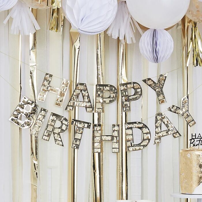 Gold Happy Birthday Fringe Banner