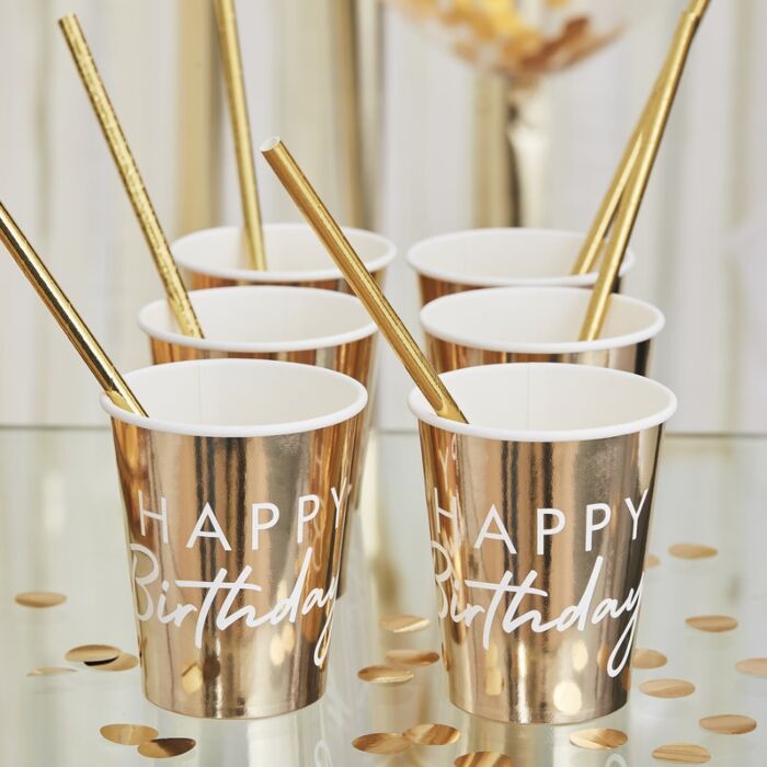 Gold Happy Birthday Cup