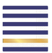 navy and white stripe napkin with bold metallic gold stripe 