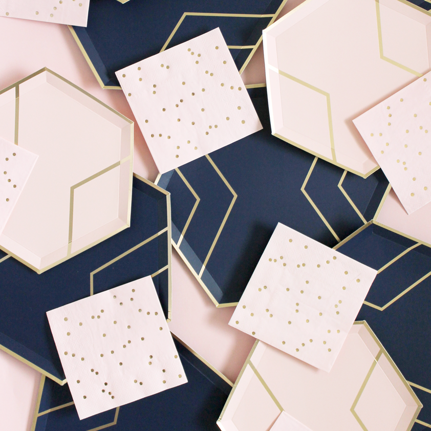 navy & gold party supplies pair nicely with our blush & gold party collection
