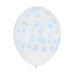 light blue printed confetti on clear balloon