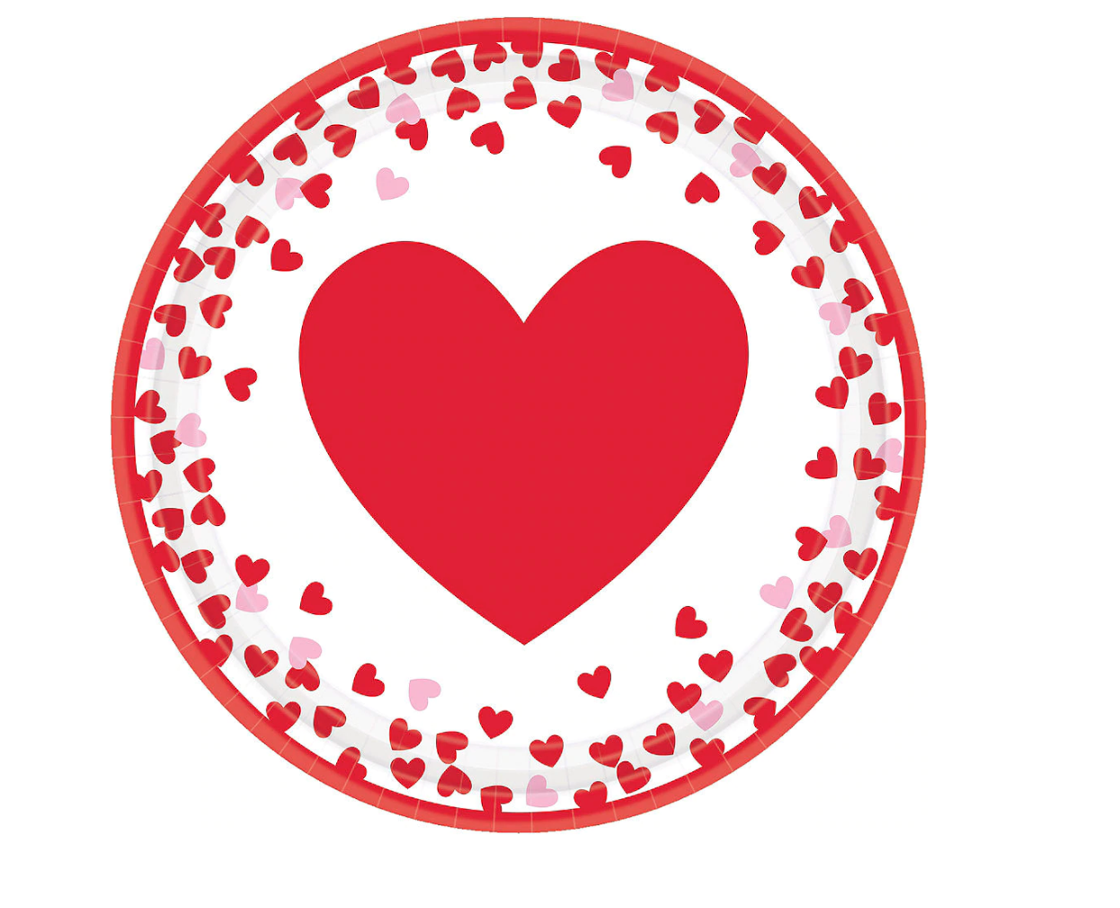 red heart with small confetti valentine's day party plate
