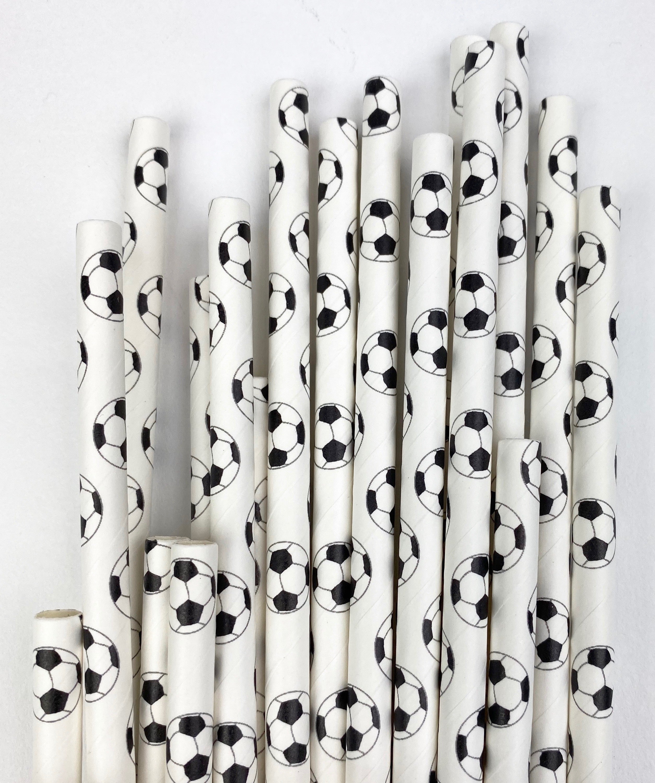 black and white soccer ball paper straw 