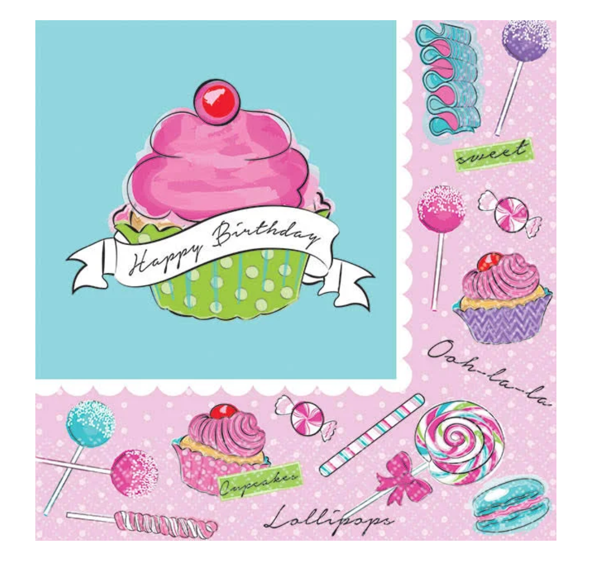 Pink and blue sweet treat candy party beverage napkins 