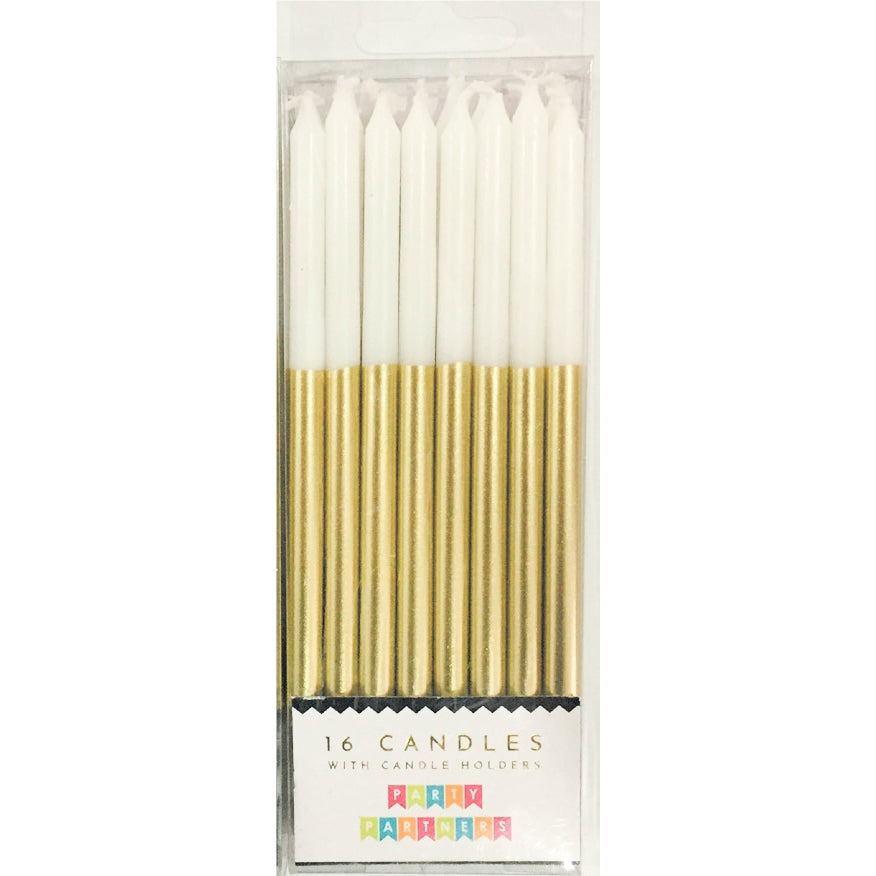 Tall White & Gold Metallic Candles